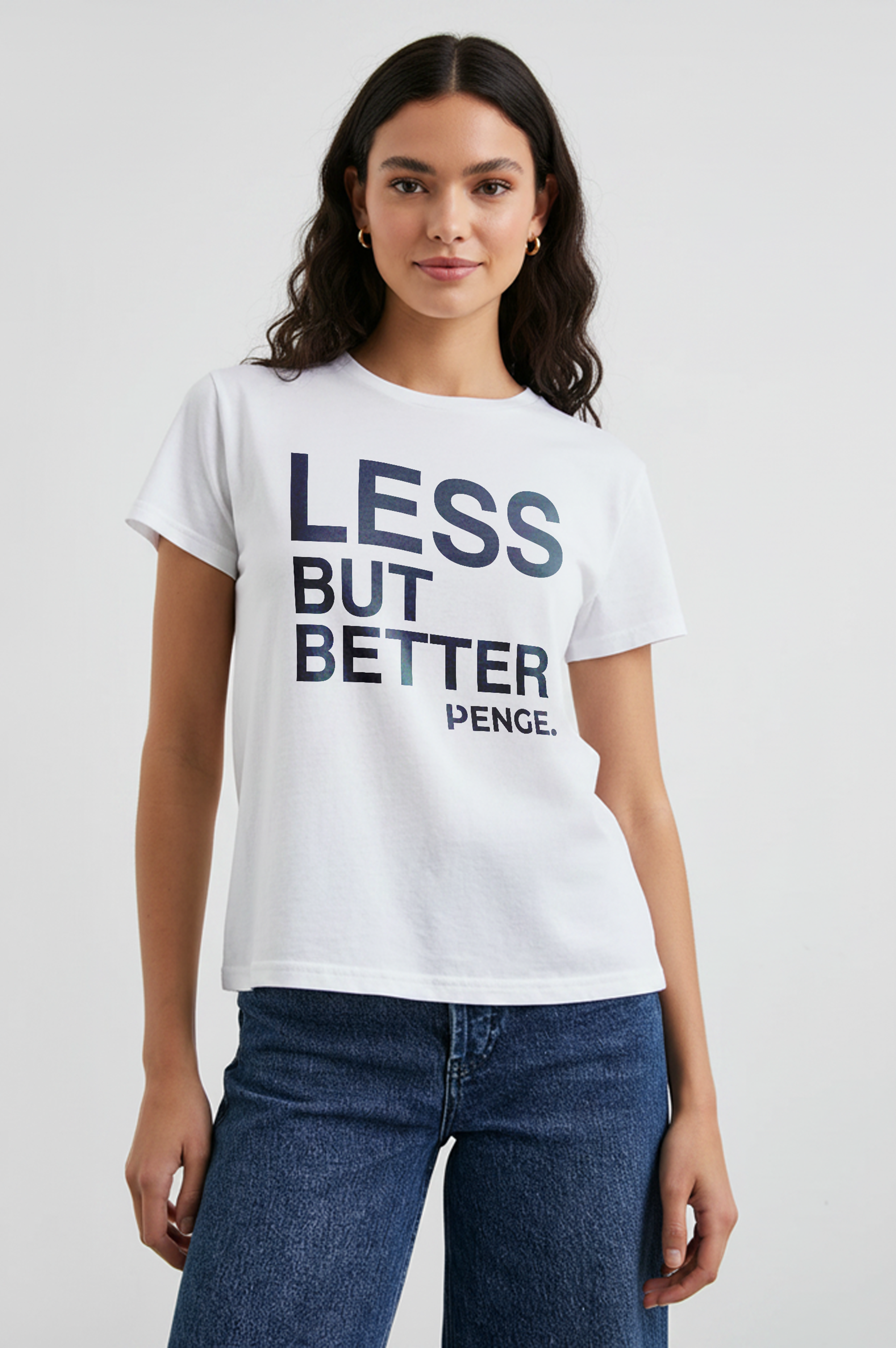Women Model wearing LESS BUT BETTER Tee.
