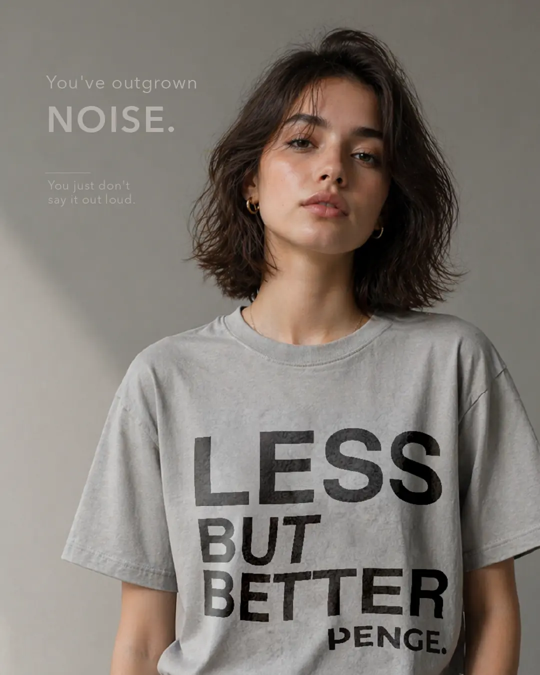 Model wearing the LESS BUT BETTER tee
