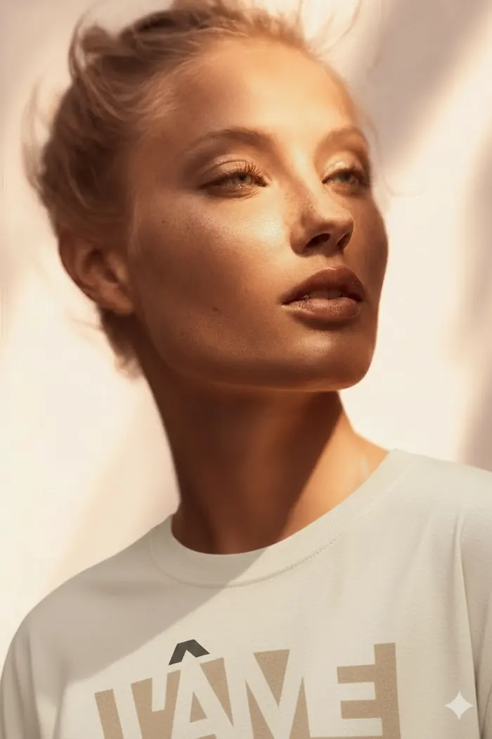 Close portrait in a L’ÂME MATE tee